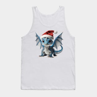 Adorable Baby Blue Dragon with a Red Christmas Hat Tank Top